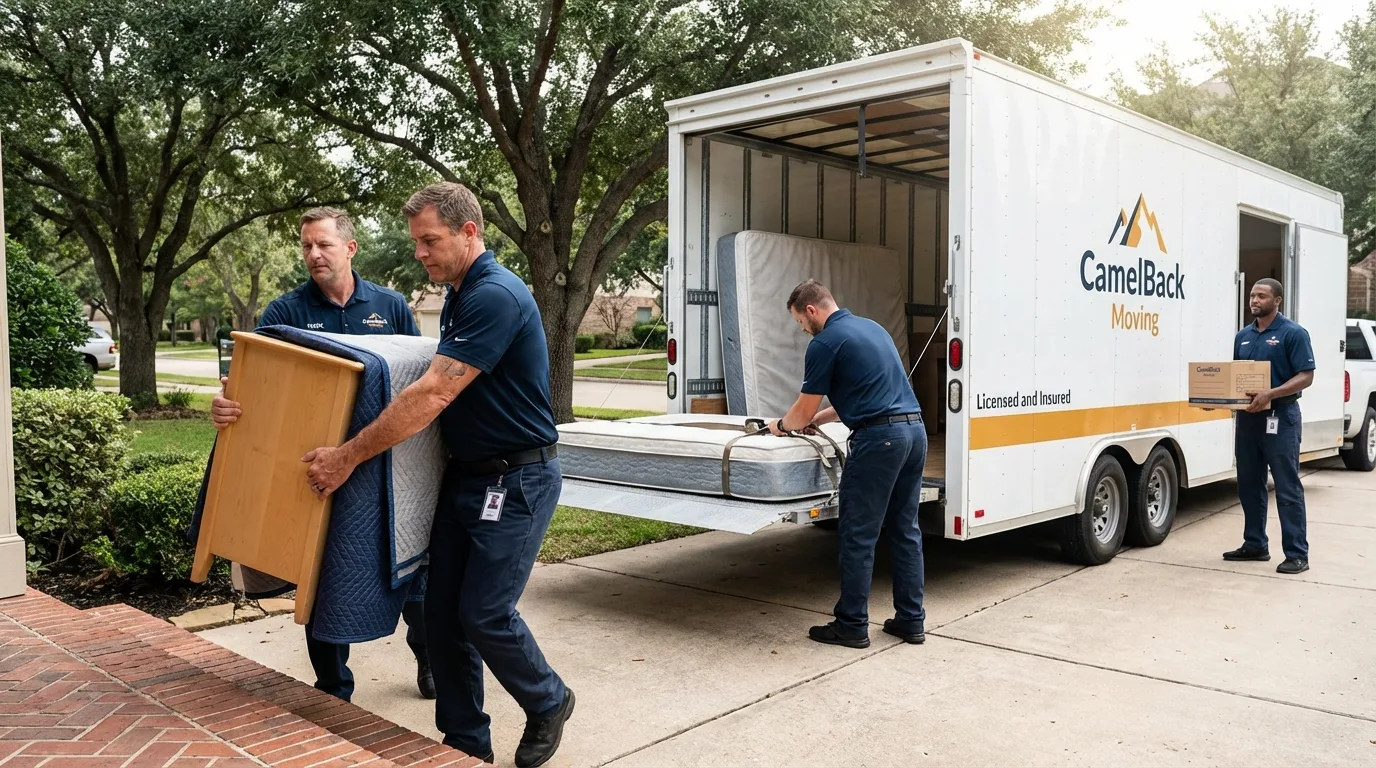 Crew loading residential truck for cross-state move from Red Bud, IL