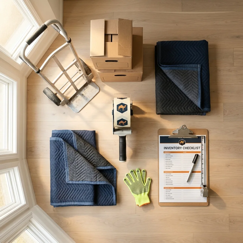 Professional moving supplies and packing materials layout for Red Bud residential relocations